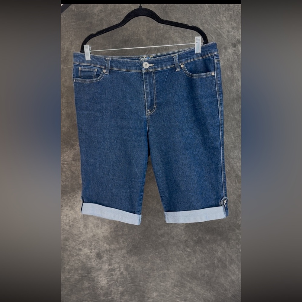 Classic Dark Blue Denim Bermuda Shorts - Women's - Picture 3 of 8